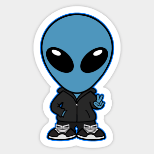 Space Alien Extraterrestrial Peace Hand Sign (Blue) Sticker